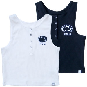 women's white and navy ribbed crop henley tank tops with PSU